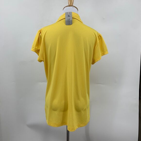 Daily Sports Polo Shirt Womens L Yellow Stretch Collared Snap Button Troon Club - Picture 8 of 16